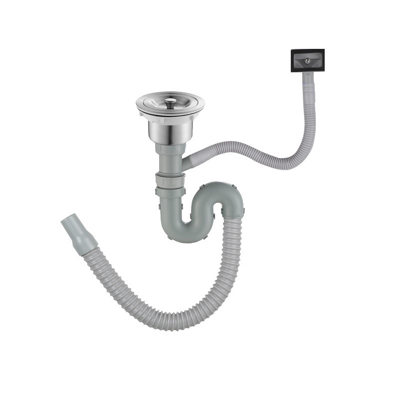 Σετ αποχέτευσης νεροχύτη κουζίνας – διπλή σωληνοδομή αποχέτευσης, μοντέλο JL0098, σχεδίαση με διπλό κεφάλι, τύπος έλξης, μοντέρνο μινιμαλιστικό στυλ