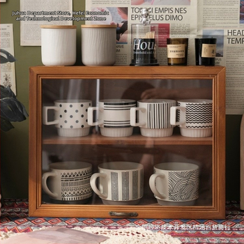 Επιτραπέζιο ξύλινο ντουλάπι προβολής για φλιτζάνια και σετ τσαγιού, φωτεινός πολυτελής στυλ, προστασία από σκόνη, με καπάκι, υλικό: ξύλο, εκτύπωση λογότυπου: ναι