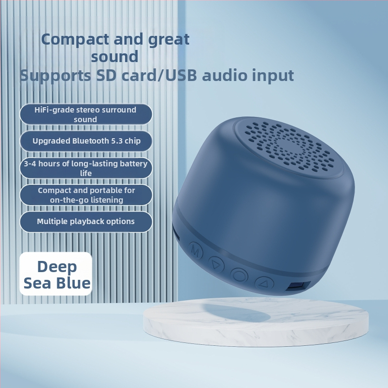 Επιτραπέζιο Bluetooth ηχείο, φορητό για εξωτερική χρήση και binge-watching, ήχος υψηλής ποιότητας - Bluetooth 5.3; συχνότητα 100 Hz–20 kHz; SNR ≥70 dB; ισχύς 5 W; ενσωματωμένη μπαταρία 1000–1200 mAh