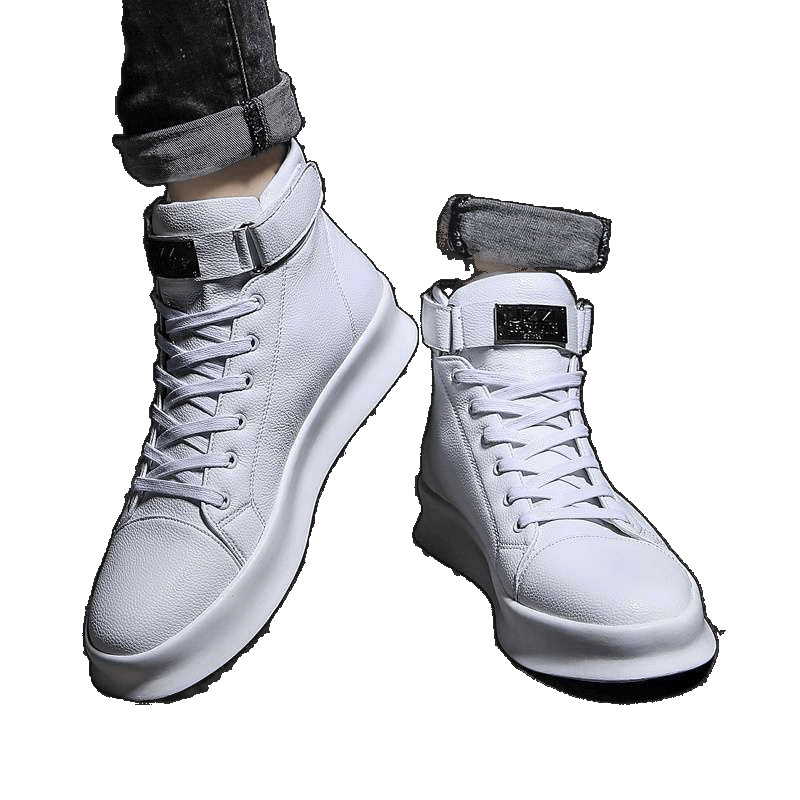 Mid-top sneakers ar korejiešu stilu, PU augšējā daļa, aizdare ar šņorēm, gumijas zole, augstuma palielināšana