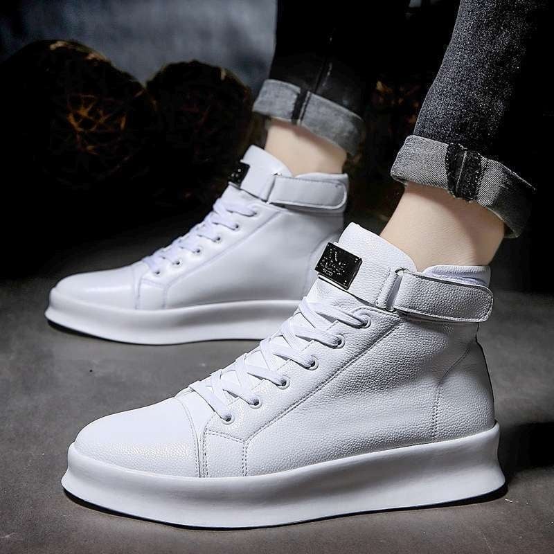 Mid-top sneakers ar korejiešu stilu, PU augšējā daļa, aizdare ar šņorēm, gumijas zole, augstuma palielināšana