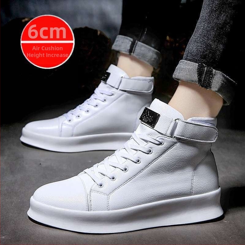 Mid-top sneakers ar korejiešu stilu, PU augšējā daļa, aizdare ar šņorēm, gumijas zole, augstuma palielināšana