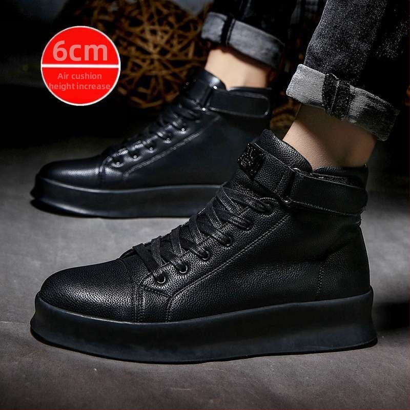 Mid-top sneakers ar korejiešu stilu, PU augšējā daļa, aizdare ar šņorēm, gumijas zole, augstuma palielināšana