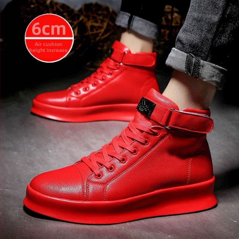 Mid-top sneakers ar korejiešu stilu, PU augšējā daļa, aizdare ar šņorēm, gumijas zole, augstuma palielināšana