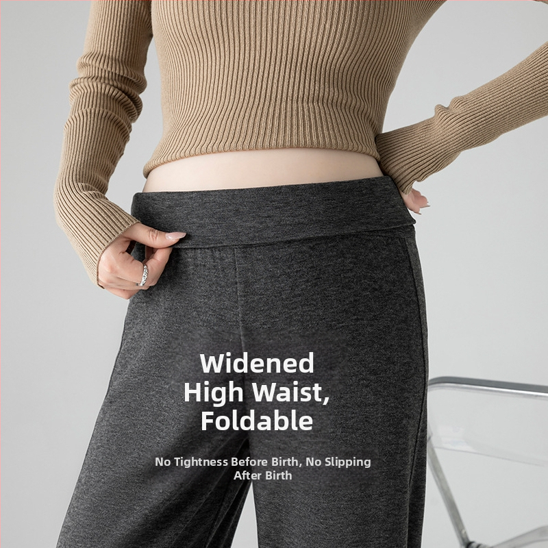 Майчин панталон с широки крачоли, памук-полиестер 80–90%, подходящ за всички сезони, умерена плътност, повдигане на седалището