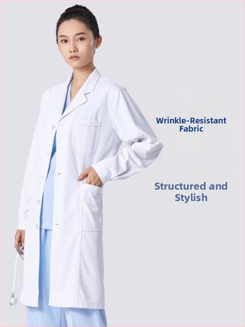 Ανδρικός ιατρικός ρόμπα, μακριά μανίκια, λειτουργία κατά των ρυτίδων, ύφασμα από βαμβακό-μίγμα, επένδυση πολυεστέρα, ιατρικά εργασιακά ρούχα