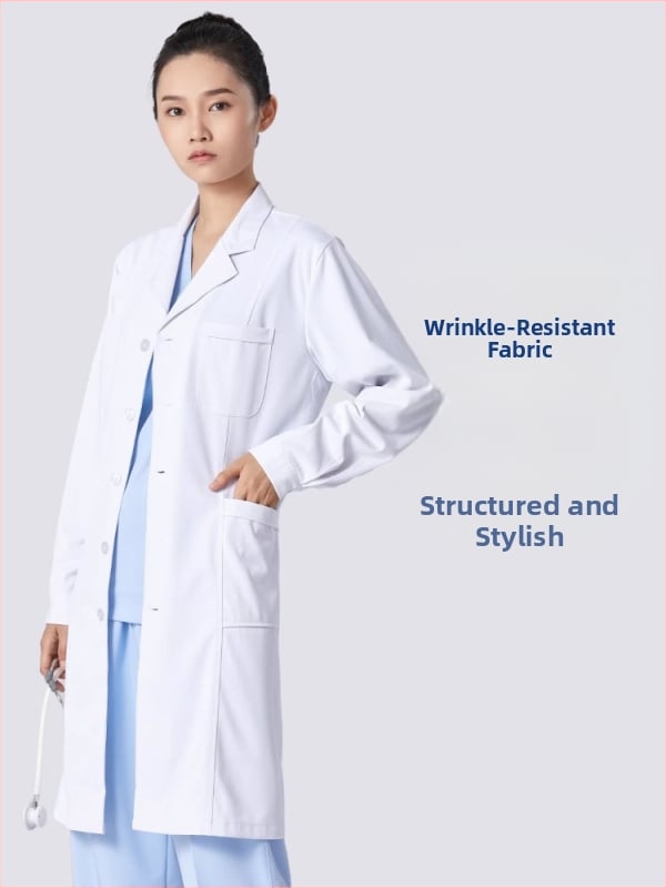 Ανδρικός ιατρικός ρόμπα, μακριά μανίκια, λειτουργία κατά των ρυτίδων, ύφασμα από βαμβακό-μίγμα, επένδυση πολυεστέρα, ιατρικά εργασιακά ρούχα