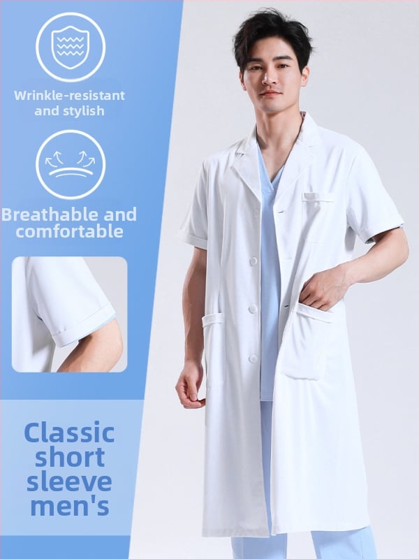 Ανδρικός ιατρικός ρόμπα, μακριά μανίκια, λειτουργία κατά των ρυτίδων, ύφασμα από βαμβακό-μίγμα, επένδυση πολυεστέρα, ιατρικά εργασιακά ρούχα