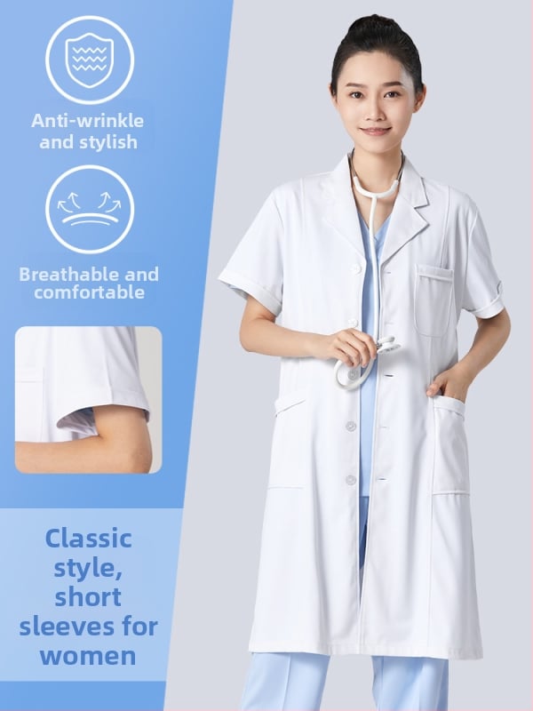 Ανδρικός ιατρικός ρόμπα, μακριά μανίκια, λειτουργία κατά των ρυτίδων, ύφασμα από βαμβακό-μίγμα, επένδυση πολυεστέρα, ιατρικά εργασιακά ρούχα