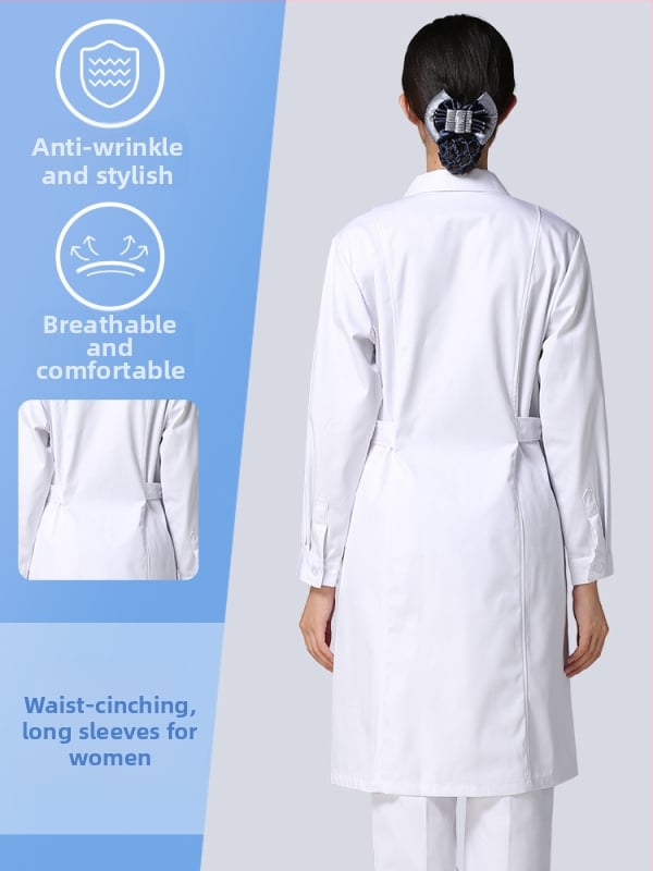 Ανδρικός ιατρικός ρόμπα, μακριά μανίκια, λειτουργία κατά των ρυτίδων, ύφασμα από βαμβακό-μίγμα, επένδυση πολυεστέρα, ιατρικά εργασιακά ρούχα