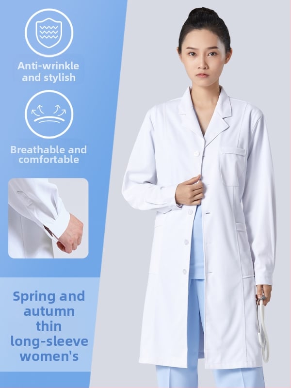 Ανδρικός ιατρικός ρόμπα, μακριά μανίκια, λειτουργία κατά των ρυτίδων, ύφασμα από βαμβακό-μίγμα, επένδυση πολυεστέρα, ιατρικά εργασιακά ρούχα