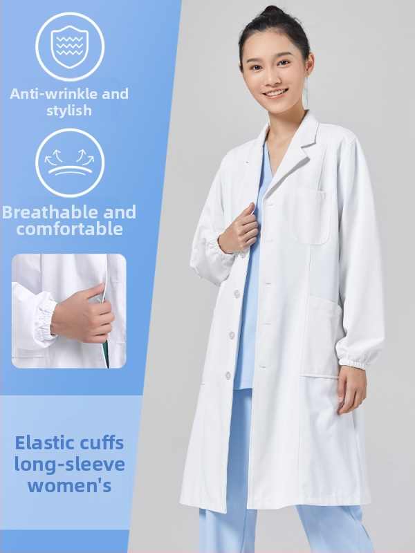Ανδρικός ιατρικός ρόμπα, μακριά μανίκια, λειτουργία κατά των ρυτίδων, ύφασμα από βαμβακό-μίγμα, επένδυση πολυεστέρα, ιατρικά εργασιακά ρούχα