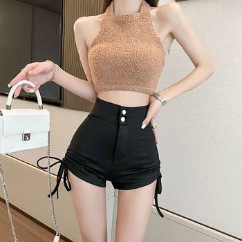 Ежедневни панталони - висока талия, къс крачол, полиестерна тъкан, стил Хонг Конг, ретро стил