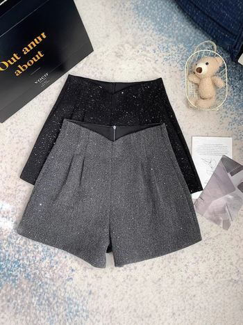 Κοντές παντελόνες με ψηλή μέση από πολυεστέρα-μαλλί, με μικροελαστικότητα, χειμωνιάτικη σειρά 2024