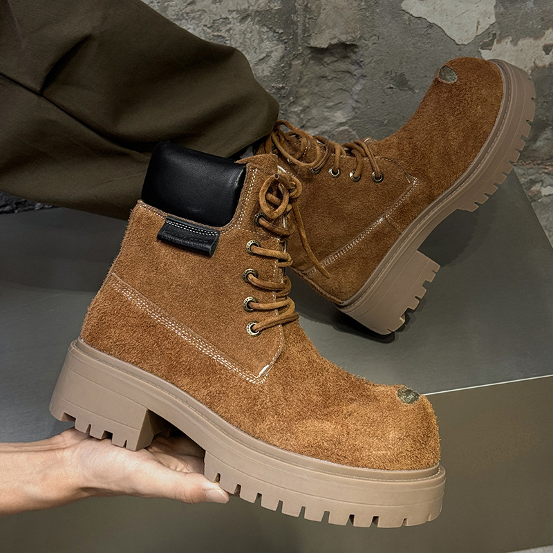 Мъжки велурени ботуши с гумена подметка, вътрешност с мрежеста подплата, код 43156, ежедневен стил