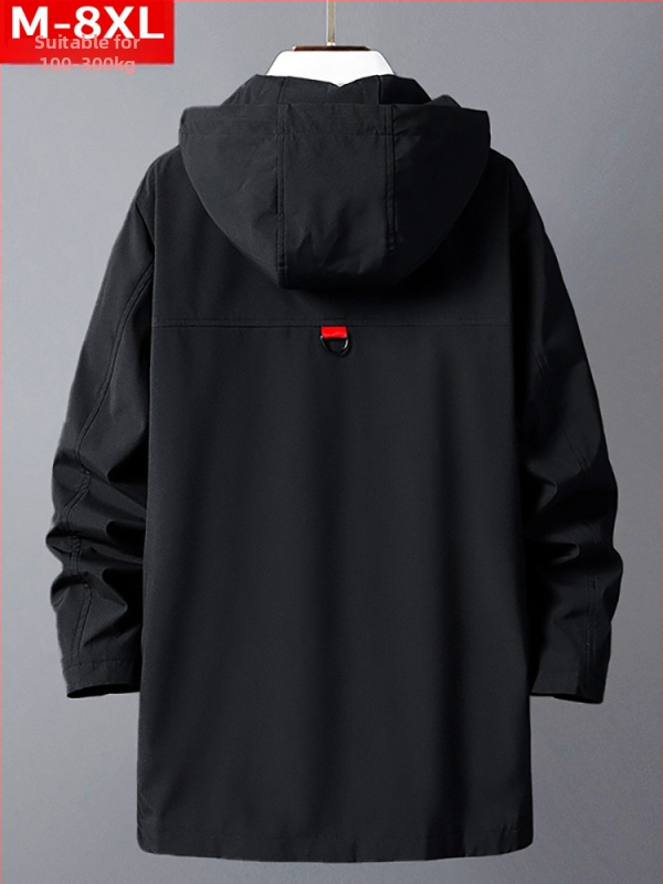 Мъжко палто с качулка, свободна кройка, с размер плюс, средна дължина, закопчаване с цип