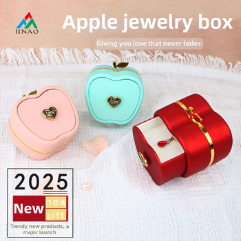 Cutie de bijuterii cu sertar în formă de măr, finisaj lacat cu atingere, ambalaj pentru inele și coliere, model JINAO-SJP01