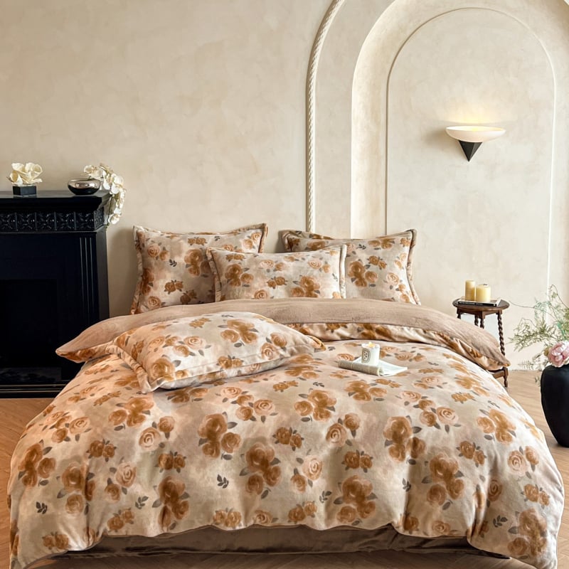 Négy részes ágynemű garnitúra virágos mintával, reaktív nyomtatás, tejfleece, antistatikus