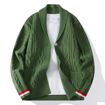 Ανδρική πλεκτή ζακέτα με σταθερό γιακά, παχτερή ύφανση από πολυεστέρα, χαλαρή γραμμή