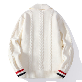 Ανδρική πλεκτή ζακέτα με σταθερό γιακά, παχτερή ύφανση από πολυεστέρα, χαλαρή γραμμή