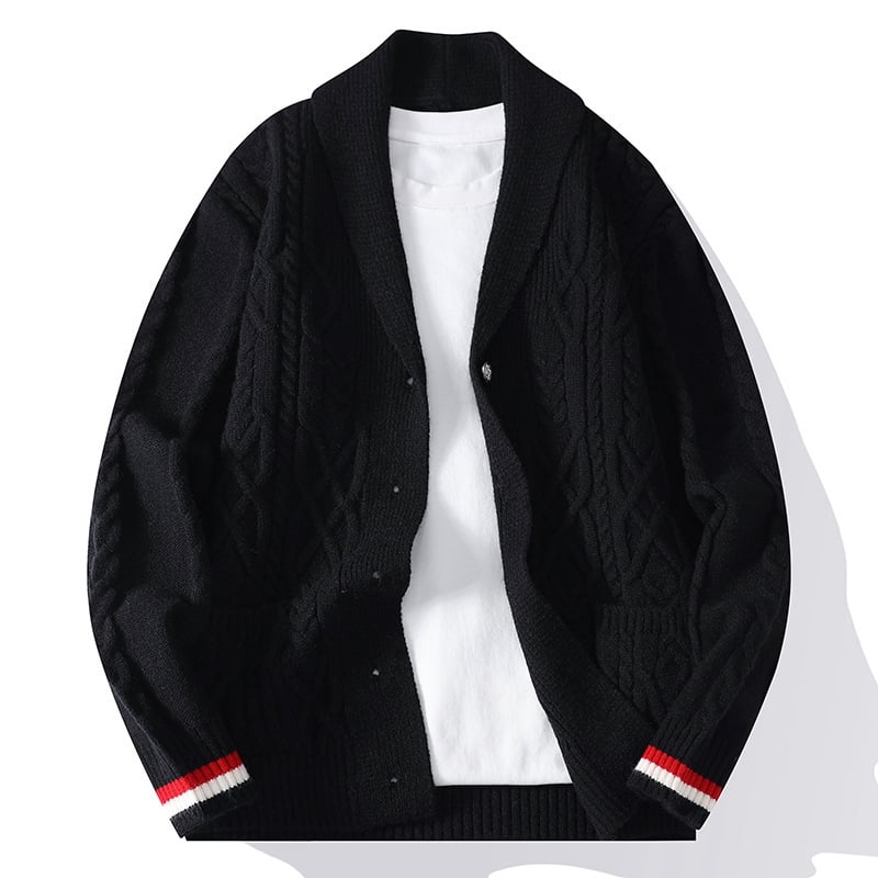 Ανδρική πλεκτή ζακέτα με σταθερό γιακά, παχτερή ύφανση από πολυεστέρα, χαλαρή γραμμή