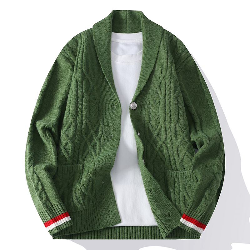 Ανδρική πλεκτή ζακέτα με σταθερό γιακά, παχτερή ύφανση από πολυεστέρα, χαλαρή γραμμή