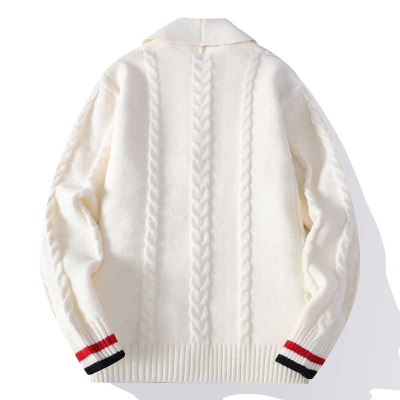 Ανδρική πλεκτή ζακέτα με σταθερό γιακά, παχτερή ύφανση από πολυεστέρα, χαλαρή γραμμή
