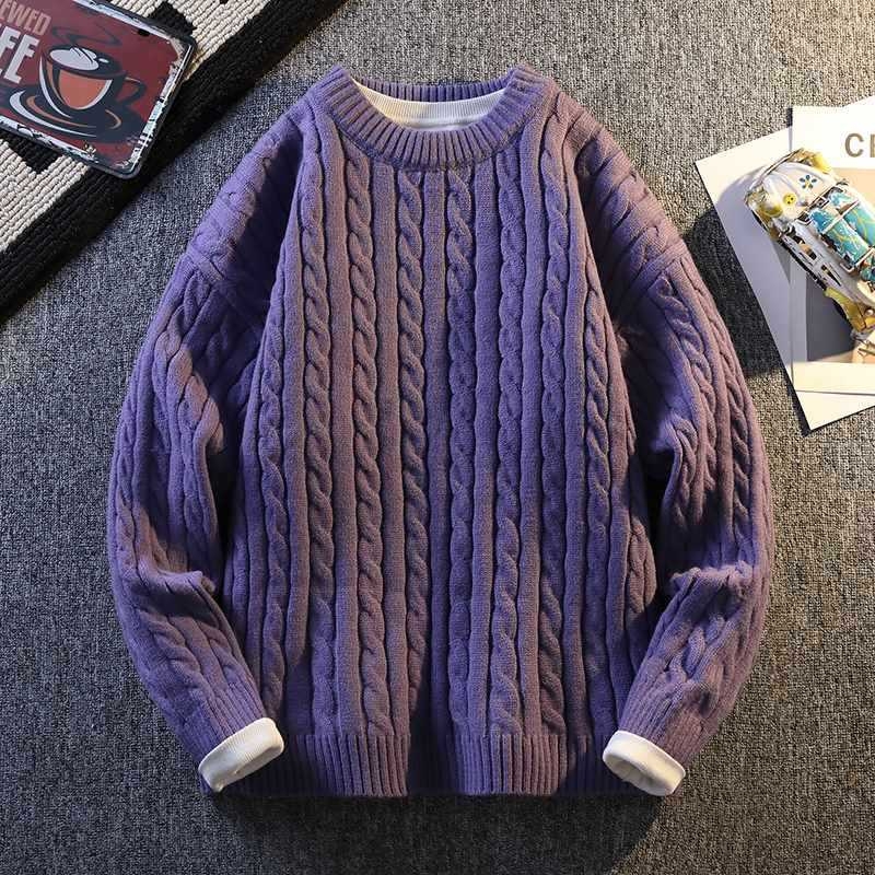 MY8001 Αντρικό πλεκτό πουλόβερ με στρογγυλή λαιμόκοψη, χαλαρή γραμμή, μακριά μανίκια, διακοσμητικό μοτίβο λουλουδιών, λεπτομέρεια στριφτό λουλούδι, ύφασμα από μίγμα συνθετικών ινών