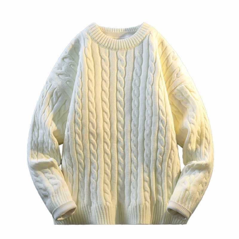 MY8001 Αντρικό πλεκτό πουλόβερ με στρογγυλή λαιμόκοψη, χαλαρή γραμμή, μακριά μανίκια, διακοσμητικό μοτίβο λουλουδιών, λεπτομέρεια στριφτό λουλούδι, ύφασμα από μίγμα συνθετικών ινών