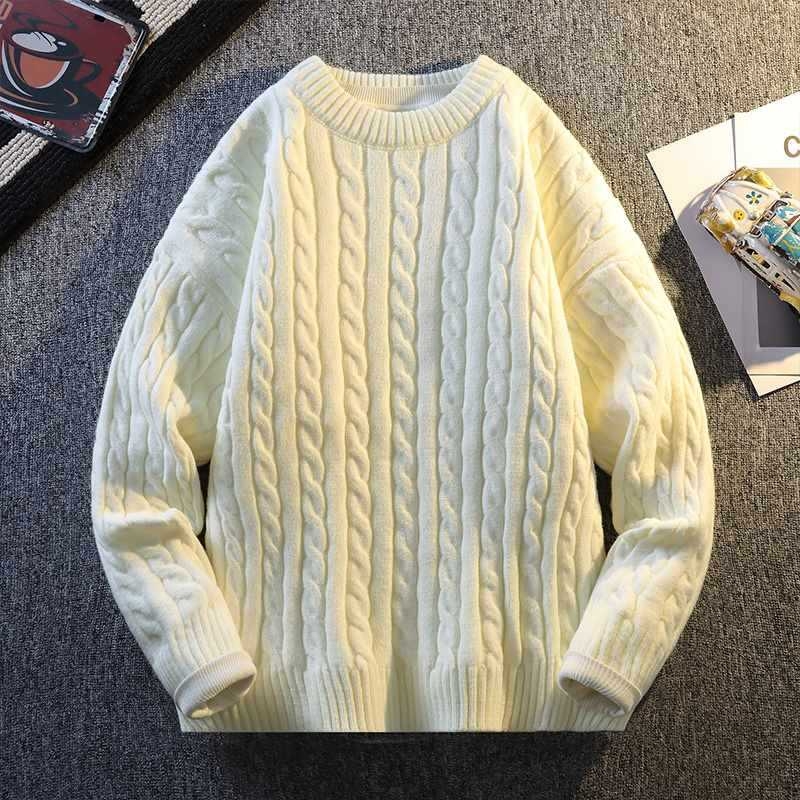 MY8001 Αντρικό πλεκτό πουλόβερ με στρογγυλή λαιμόκοψη, χαλαρή γραμμή, μακριά μανίκια, διακοσμητικό μοτίβο λουλουδιών, λεπτομέρεια στριφτό λουλούδι, ύφασμα από μίγμα συνθετικών ινών