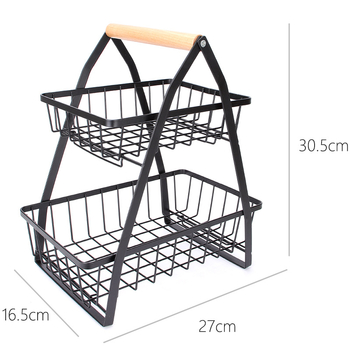 Πολυεπίπερο καλάθι φρούτων σε σχήμα V με αποσπώμενο μεταλλικό πλαίσιο και ξύλινο χερούλι — ράφι κουζίνας από χάλυβα άνθρακα
