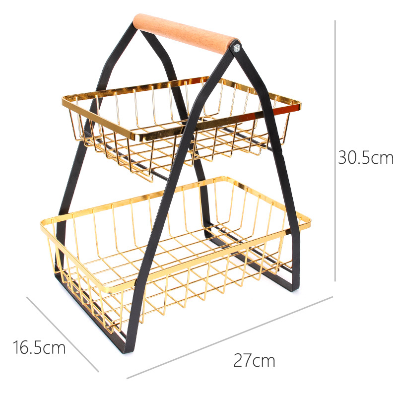 Πολυεπίπερο καλάθι φρούτων σε σχήμα V με αποσπώμενο μεταλλικό πλαίσιο και ξύλινο χερούλι — ράφι κουζίνας από χάλυβα άνθρακα