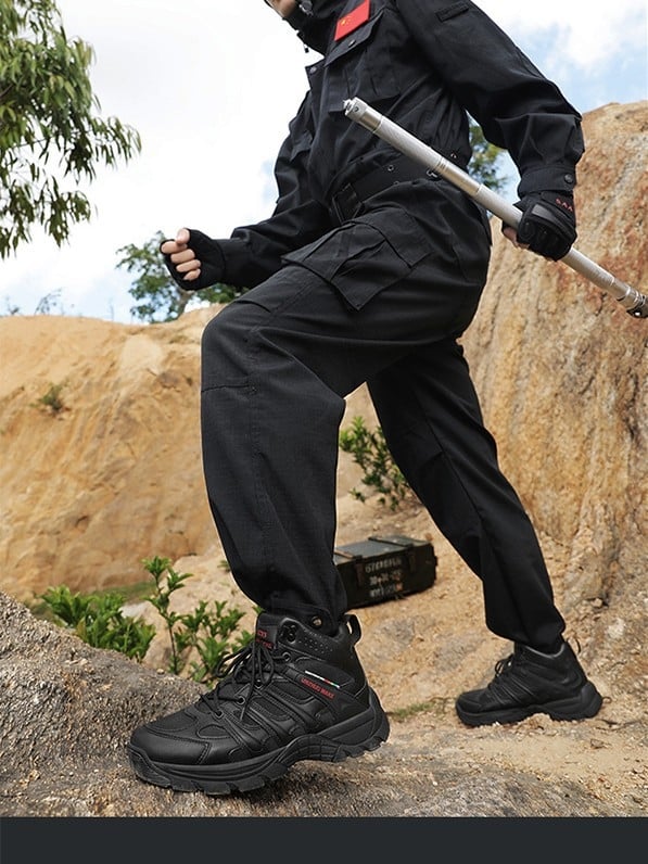 Augstas taktiskās kurpes ārpuskempingam — augšējā daļa no mikrošķiedras + Oxford audums, zole MD + TPR, svars 1000 g, vīriešiem