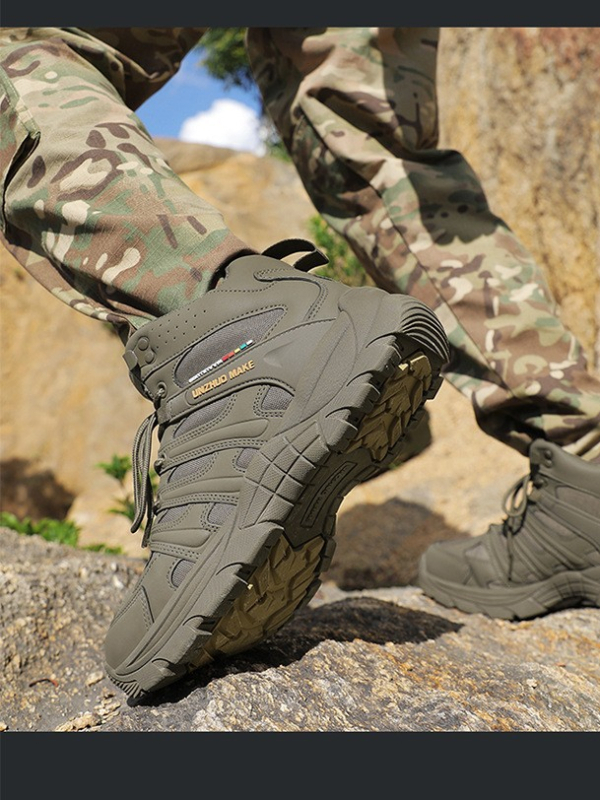 Augstas taktiskās kurpes ārpuskempingam — augšējā daļa no mikrošķiedras + Oxford audums, zole MD + TPR, svars 1000 g, vīriešiem