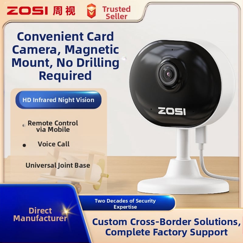 Κάμερα ασφαλείας οικιακή ZOSI, 2MP HD με νυχτερινή όραση, ασύρματη σύνδεση Wi-Fi, φακός 4mm, απομακρυσμένη πρόσβαση μέσω κινητού