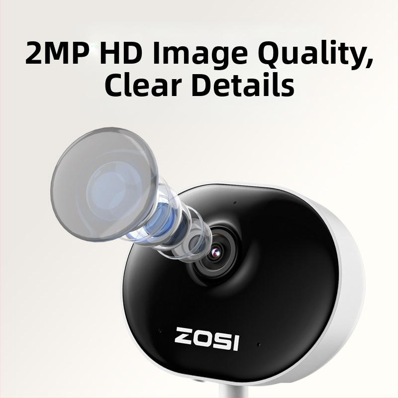 ZOSI domáca bezdrôtová kamera na dohľad, 2MP HD, nočné videnie, Wi-Fi, 4 mm objektív, vzdialený prístup cez mobil