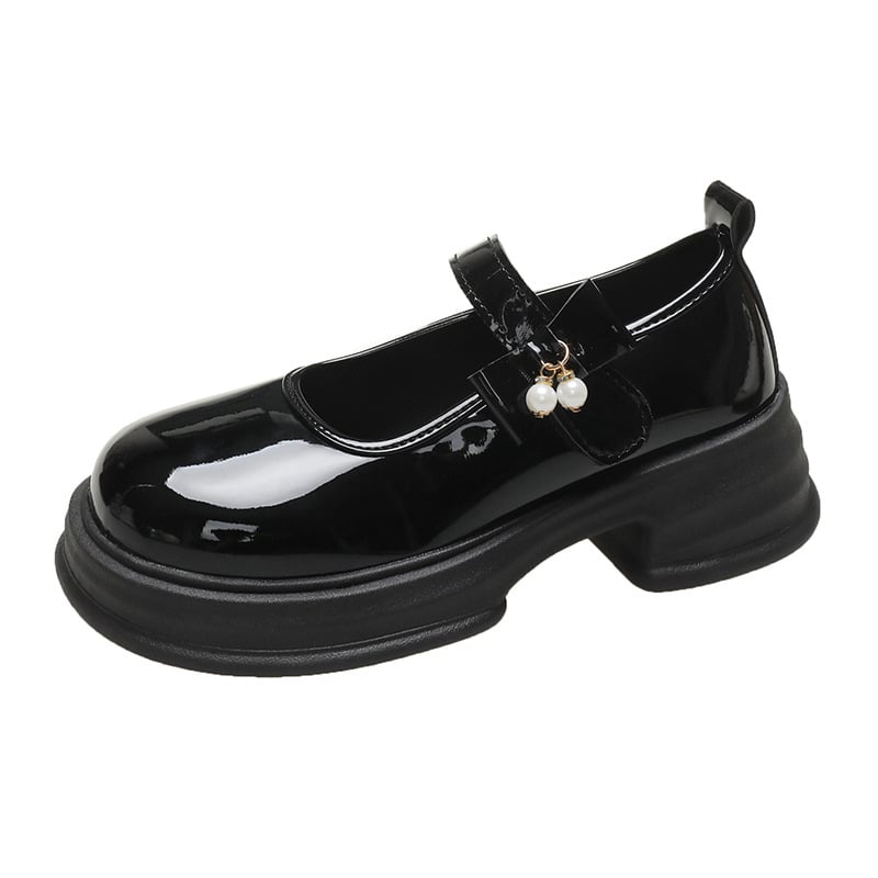 Mary Jane loafers: στρογγυλή μύτη, PU πάνω μέρος, φτέρνα 3–5 εκ., αγκράφα