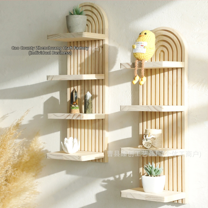 Αψιδωτό ξύλινο ράφι τοίχου για γλάστρες – 4 επίπεδα, απλός μοντέρνος σχεδιασμός, ράφι αποθήκευσης για σαλónι και υπνοδωμάτιο