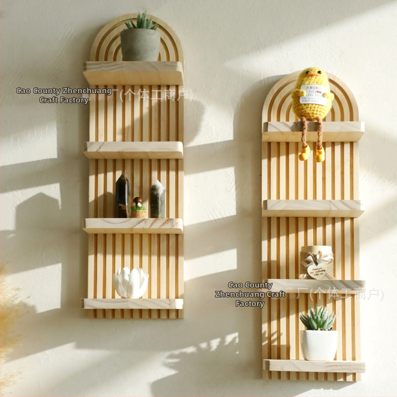 Αψιδωτό ξύλινο ράφι τοίχου για γλάστρες – 4 επίπεδα, απλός μοντέρνος σχεδιασμός, ράφι αποθήκευσης για σαλónι και υπνοδωμάτιο