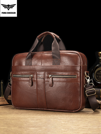 Делов портфейл за лаптоп от естествена кожа — горен слой телешка кожа, дишаща, водоустойчива, износоустойчива, голям капацитет