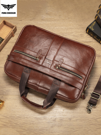 Делов портфейл за лаптоп от естествена кожа — горен слой телешка кожа, дишаща, водоустойчива, износоустойчива, голям капацитет