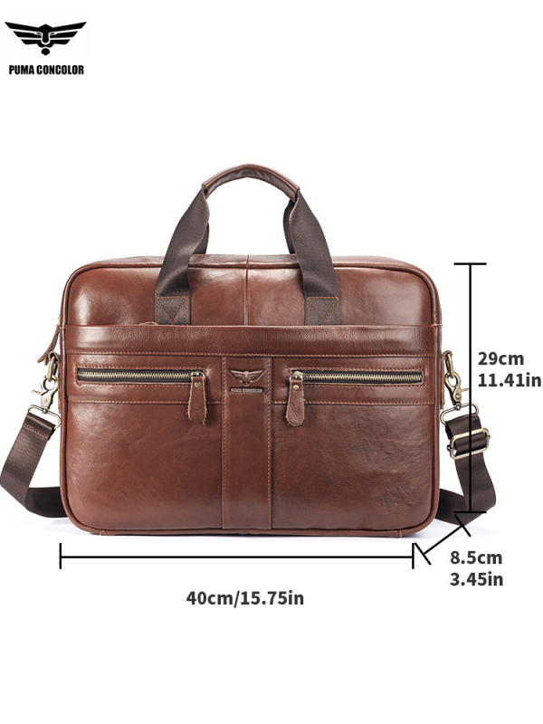 Делов портфейл за лаптоп от естествена кожа — горен слой телешка кожа, дишаща, водоустойчива, износоустойчива, голям капацитет