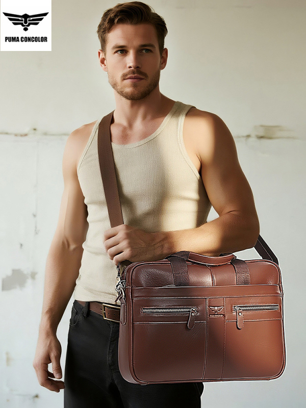 Делов портфейл за лаптоп от естествена кожа — горен слой телешка кожа, дишаща, водоустойчива, износоустойчива, голям капацитет