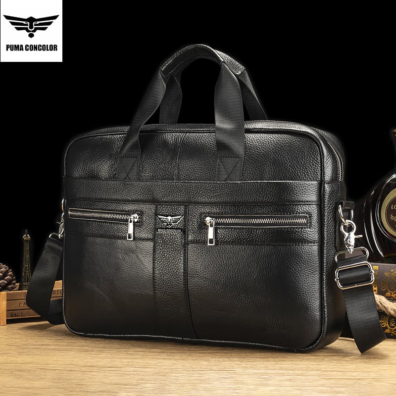 Делов портфейл за лаптоп от естествена кожа — горен слой телешка кожа, дишаща, водоустойчива, износоустойчива, голям капацитет