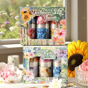 Комплект декоративни ленти с флорална тема, 2 стила, 6 ролки, самозалепващи, принтиран дизайн