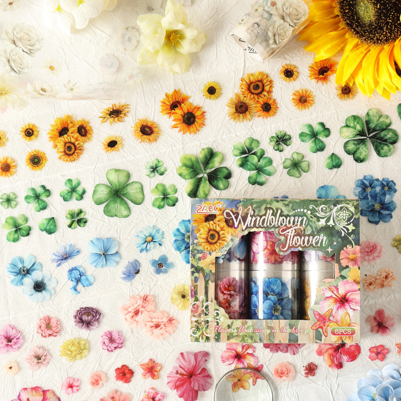 Комплект декоративни ленти с флорална тема, 2 стила, 6 ролки, самозалепващи, принтиран дизайн