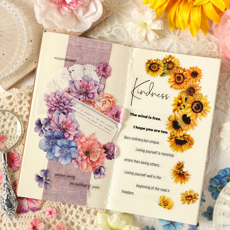 Комплект декоративни ленти с флорална тема, 2 стила, 6 ролки, самозалепващи, принтиран дизайн