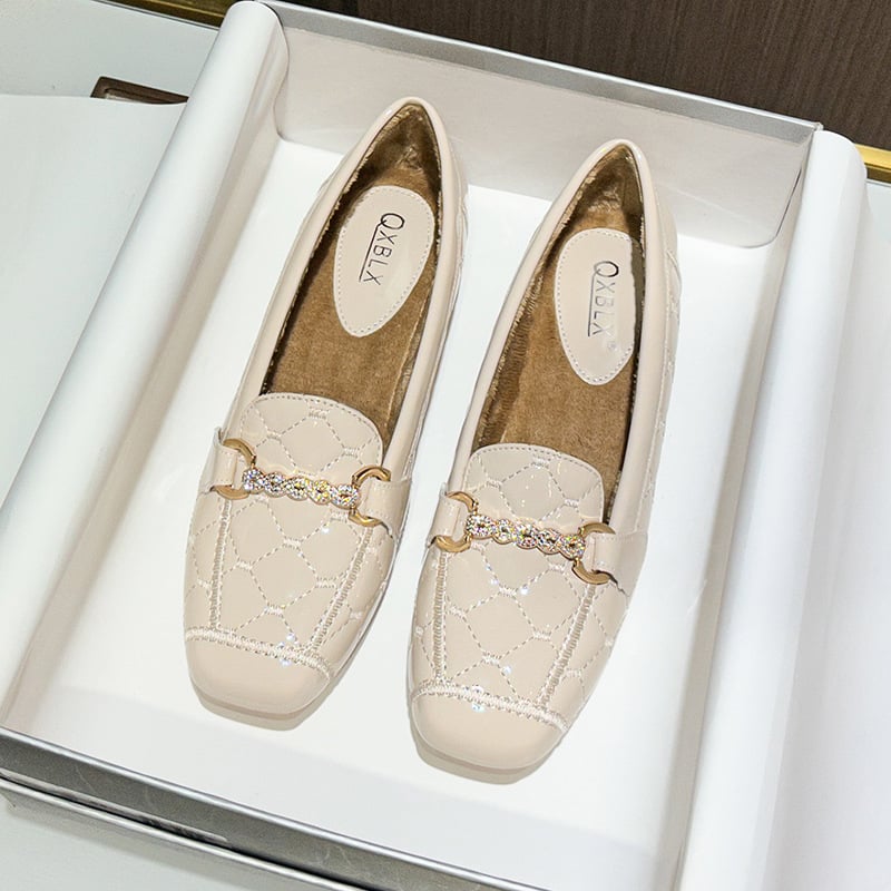 Loafers με τετράγωνη μύτη, άνω μέρος από μικροϊνες, καρό σχέδιο, χαμηλό τακούνι, σόλα από τένοντα βοδινού