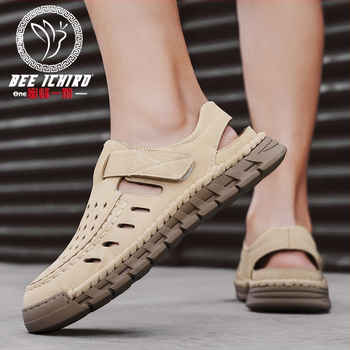 Ανδρικά Slip-On σανδάλια με ανοιχτό δάχτυλο, nubuk δέρμα στο πάνω μέρος, σόλα από καουτσούκ, διαπνοή, αντιολισθητικά