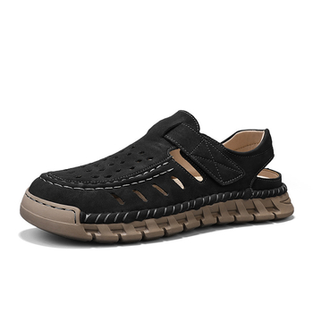 Ανδρικά Slip-On σανδάλια με ανοιχτό δάχτυλο, nubuk δέρμα στο πάνω μέρος, σόλα από καουτσούκ, διαπνοή, αντιολισθητικά